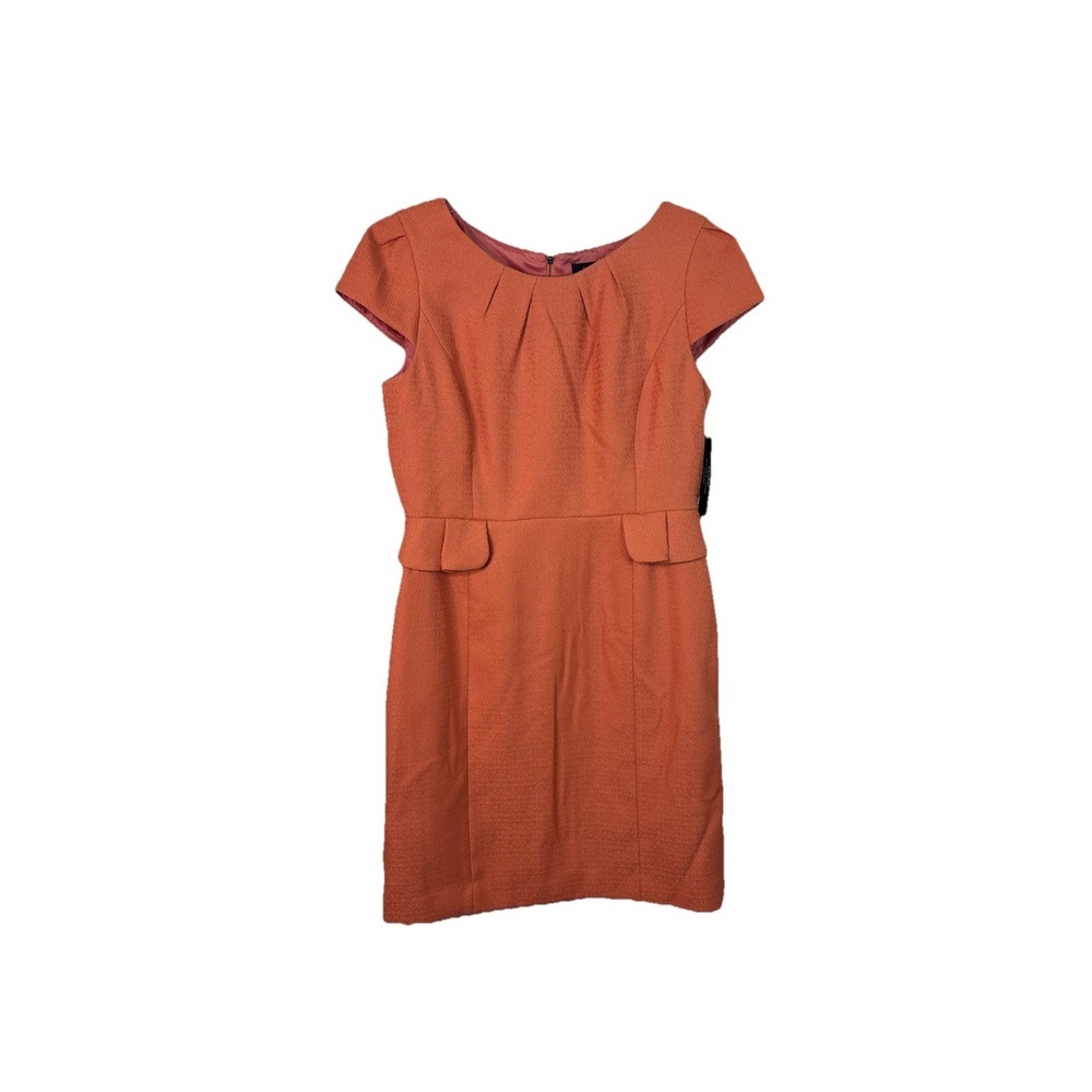 Tahari Dress Cap Shift Womens Size 14‎ Pumpkin Orange Pleated Cap Sleeve NWT